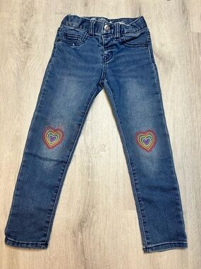 Kids - 3 for $10 - Girls' Dark Blue Denim Jeans with Heart Knee Embroidery